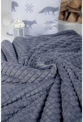 Плед Tinky W 200x220см, флис, велсофт, серый, кубик, полиэстер.