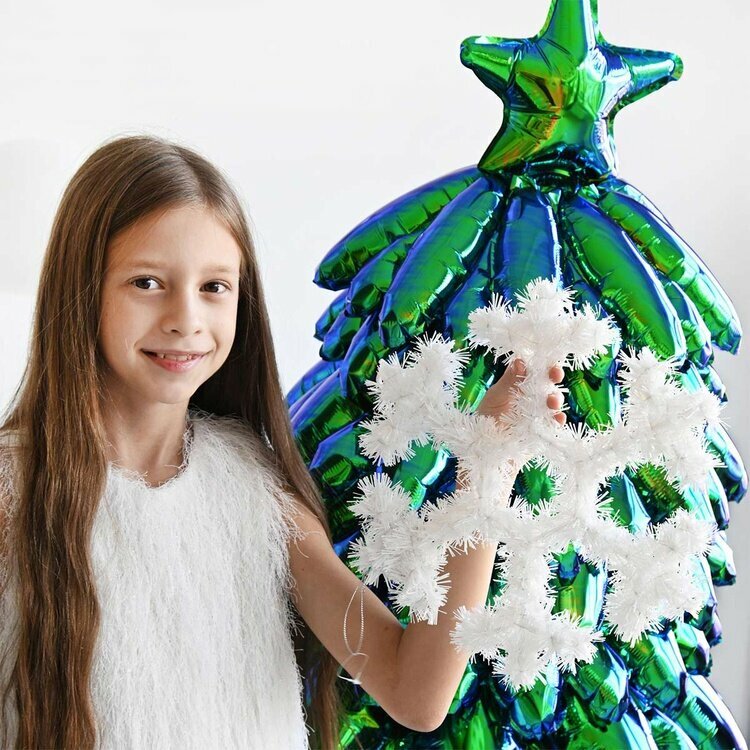 Венок украшенный мишурой новогодний подвесной  цвет: белый диаметр: 30см