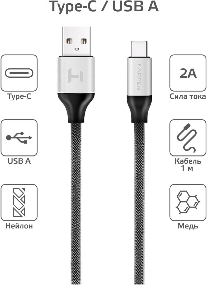 Кабель Harper H00001356 USB - TYPE C, black, 1м, нейлоновая оплетка, износоустойчивость, металлический штекер на концах - фото №11