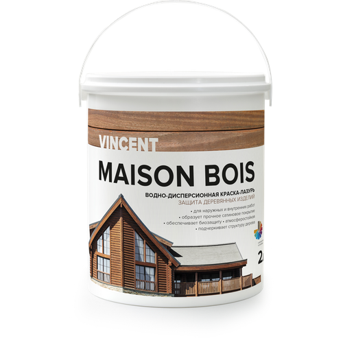 VINCENT MAISON BOIS водно-дисперсионная краска-лазурь для защиты деревянных изделий, баз C (2л) краска акриловая vincent maison en bois влагостойкая моющаяся полуматовая белый 0 9 л
