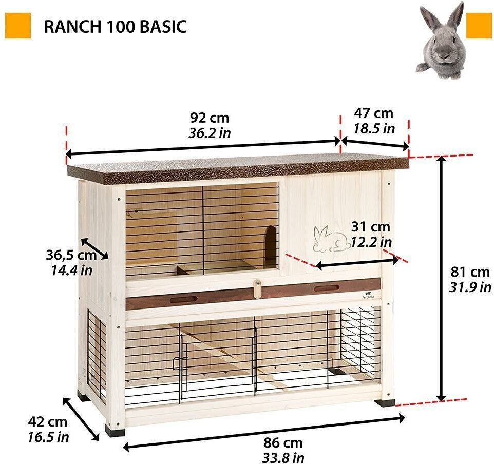 Клетка для кроликов Ferplast Ranch 100 Basic 92х47х81 см белый/коричневый - фотография № 11