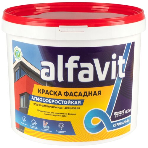 krafor краска в д фасадная 14 кг 1 альфа 42750 Краска акриловая Alfavit Фасадная супербелая белый 4.063 л 6.5 кг