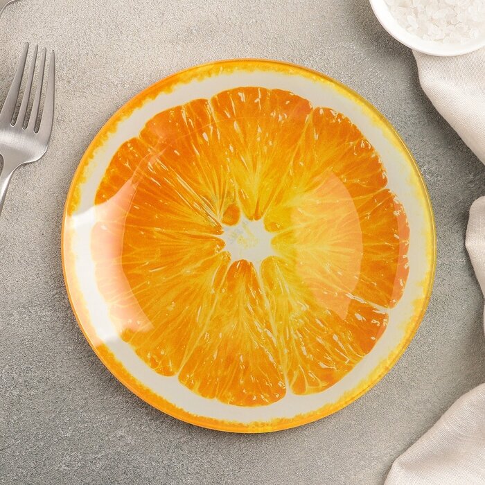 Доляна Тарелка стеклянная пирожковая Доляна «Сочный апельсин», d=18 см