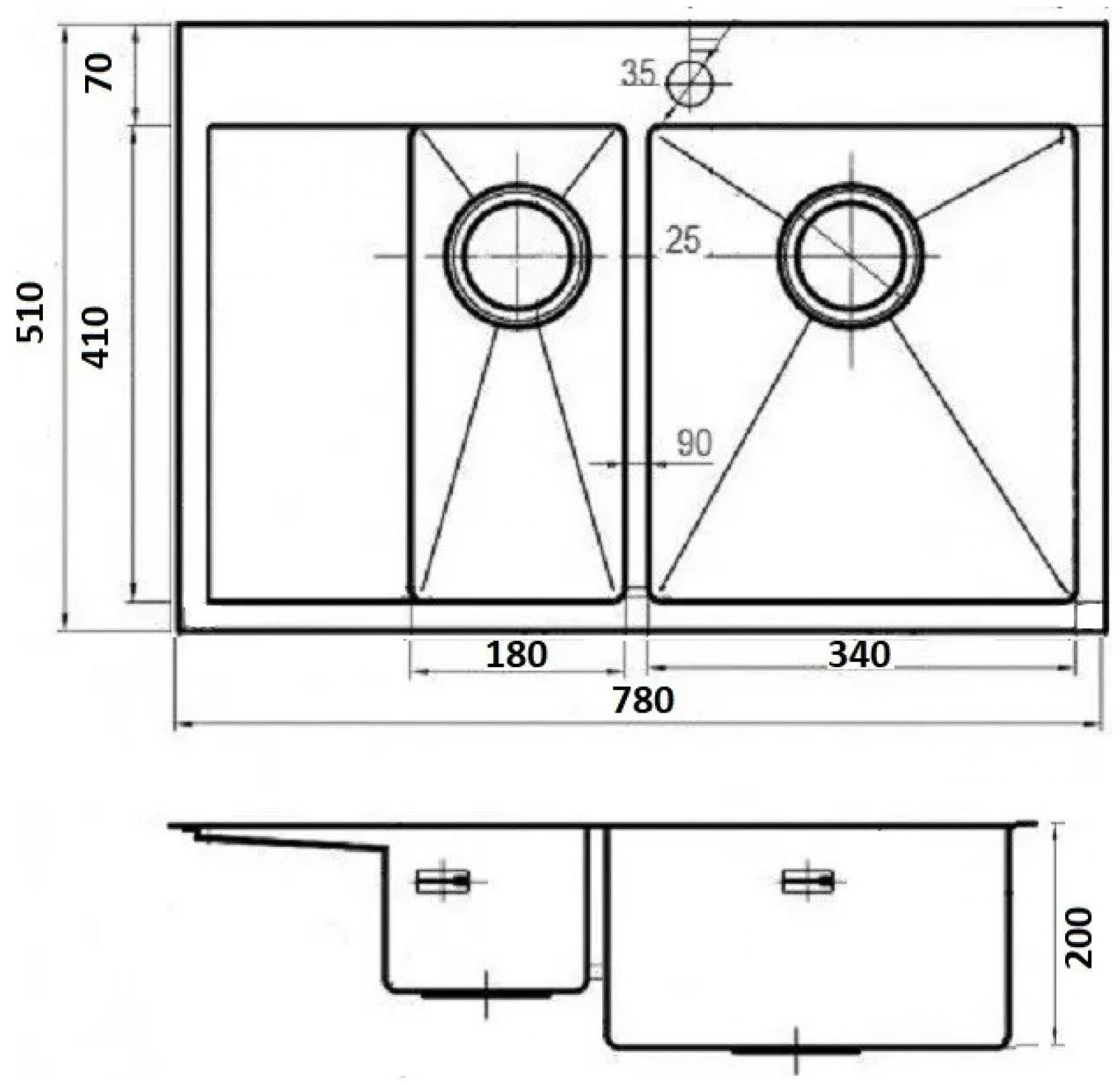 Комплект кухонная мойка из нержавеющей стали WISENT 7851B-SR с PVD покрытием (78х51см) со складной решеткой. - фотография № 10