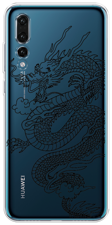 Силиконовый чехол на Huawei P20 Pro / Хуавей П20 Про "Большой китайский дракон", прозрачный