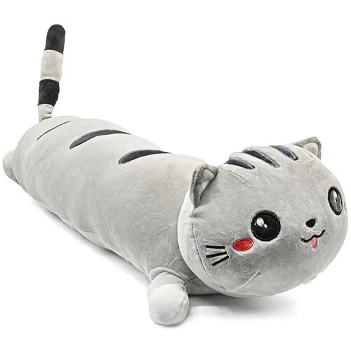Мягкая игрушка IO Shop Кот батон лежащий подушка, серый, 100 см