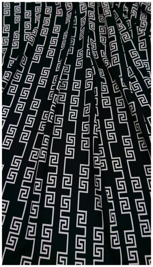 Ткань Трикотаж тонкий чёрный с геометрическим белым притон Италия