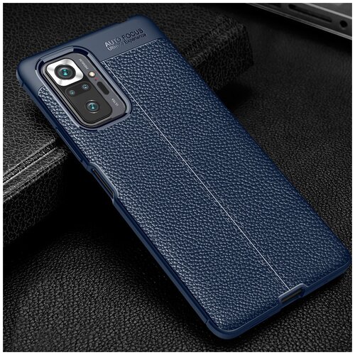 фото Чехол mypads для xiaomi redmi note 10 pro max (2021) / redmi note 10 pro (nfc,2021) из качественного износостойкого силикона с декоративным дизайном под кожу с тиснением синий