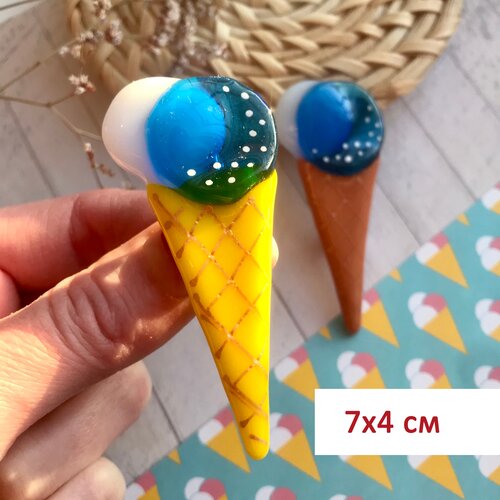 Брошь из стекла Мороженое, 7х4см