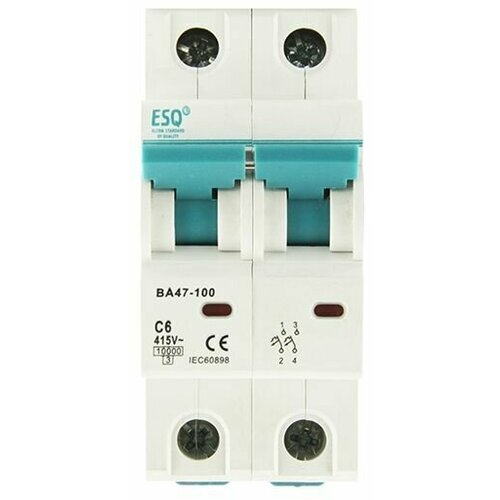 Автоматический выключатель ESQ ВА 47-100 2 полюса 6А ток к. з. 10кА тип С