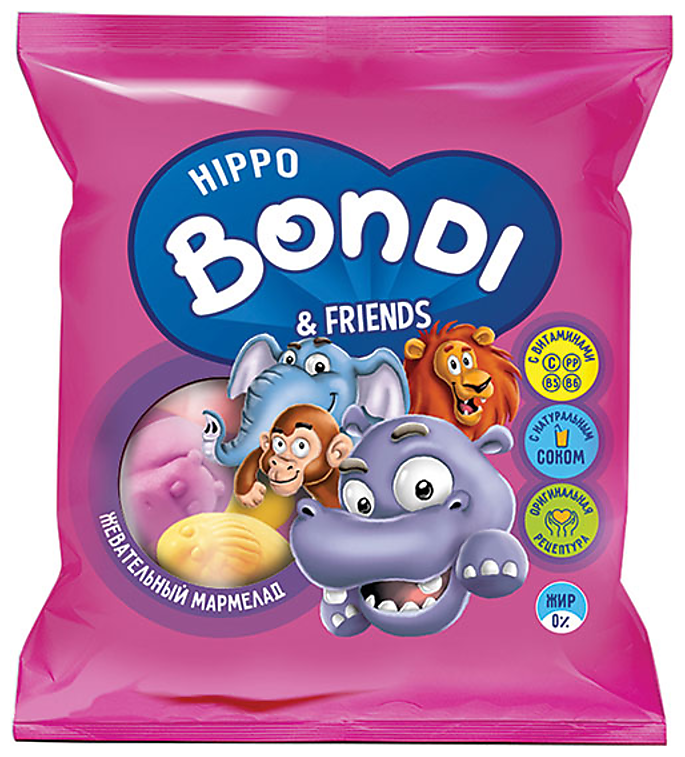 «HIPPO BONDI & FRIENDS», мармелад жевательный в форме половинок животных, 100 г - фотография № 3