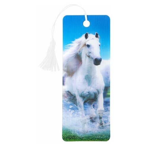 Закладка для книг с линейкой Brauberg Белый конь, 3D-эффект, со шнурком-завязкой, 12шт. (125753) закладка brauberg белый конь
