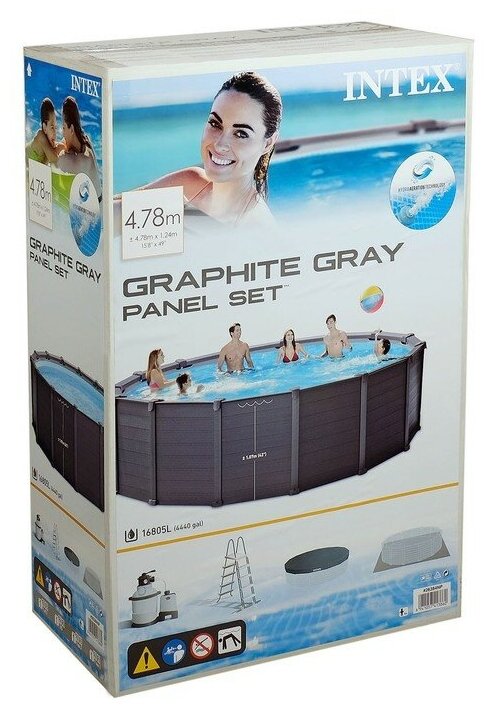 Каркасный бассейн Intex 478 х 124 см Graphite Gray Panel Pool + песочный фильтрующий насос - фотография № 8