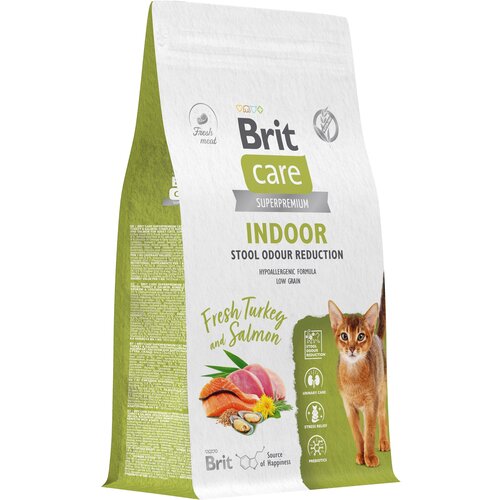 ​Сухой корм для домашних кошек Brit Care Cat Indoor Stool Odour Reduction, с индейкой и лососем 1,5 кг