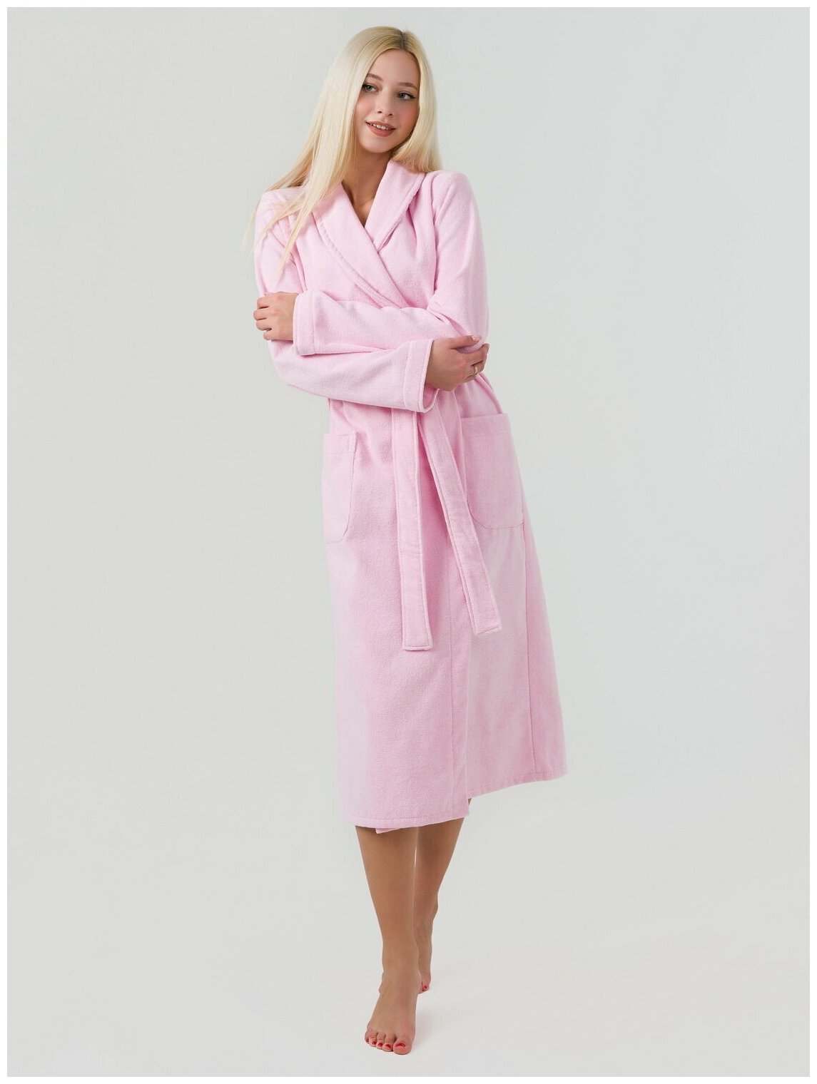 Женский махровый халат с шалькой, розовый - фотография № 18