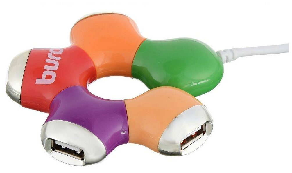 Разветвитель USB 20 Buro BU-HUB4-05-U20-Flower 4 порта разноцветный