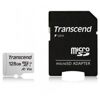 TS128GUSD300S-A, Карта памяти MicroSD с адаптером 128GB Transcend 300S Class 10 UHS-I U1 (100Mb/s)