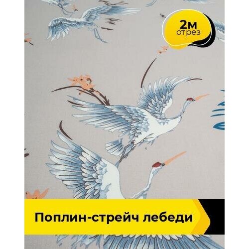 Ткань для шитья и рукоделия Поплин-стрейч Лебеди 2 м * 145 см, мультиколор 022