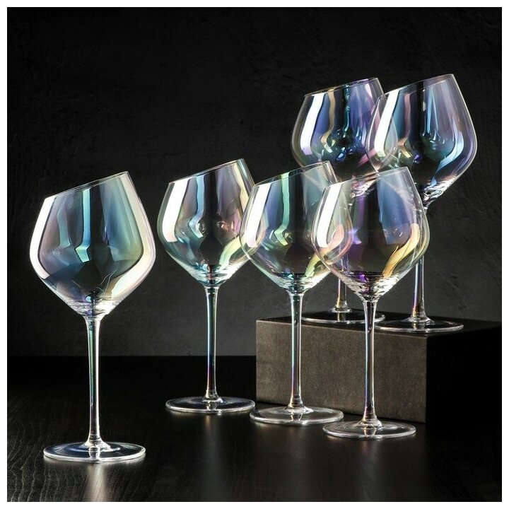 Набор бокалов для вина «Иллюзия» 550 мл 10×24 см 6 шт цвет перламутровый
