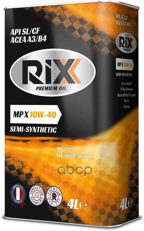 RIXX Полусинтетическое Моторное Масло Rixx Mp X 10W-40 Sl/Cf A3/B4 4 Л