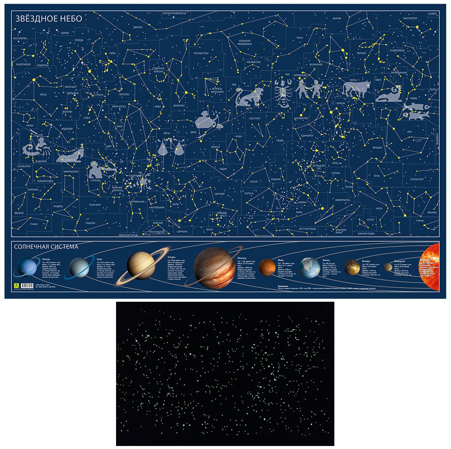 Карта звездного неба. Светящаяся В темноте. В подарочном тубусе