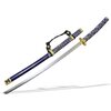 Тачи / Тати японский меч сувенирный на подставке, ножны синие, цуба золото - изображение