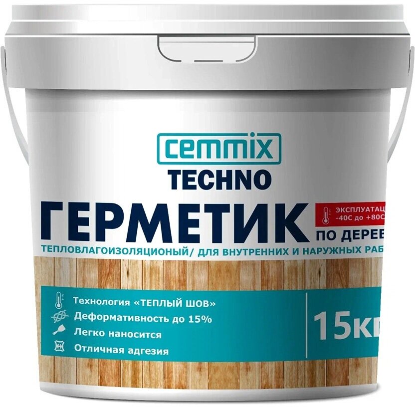 Акриловый герметик для дерева теплый шов Cemmix, 15 кг, сосна