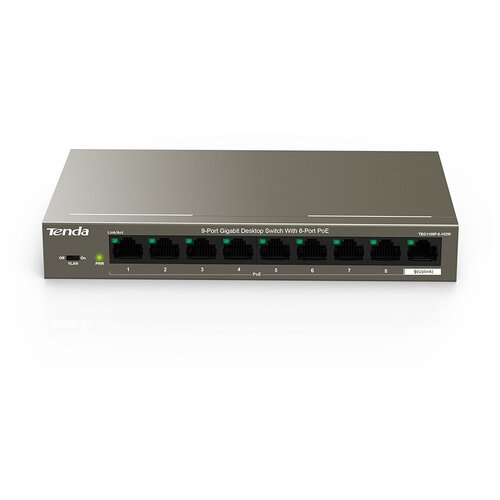 Tenda TEG1109P-8-102W сетевой коммутатор Неуправляемый Gigabit Ethernet (10/100/1000) Серый Питание по Ethernet (PoE)