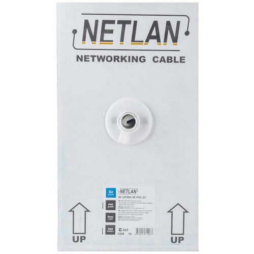 Кабель NETLAN EC-UF004-5E-PVC-GY кабель netlan cca uu004 5e pvc gy u utp 4 пары кат 5e 100мгц одножильный cca омедненный алюминий внутренний pvc нг b серый 305м