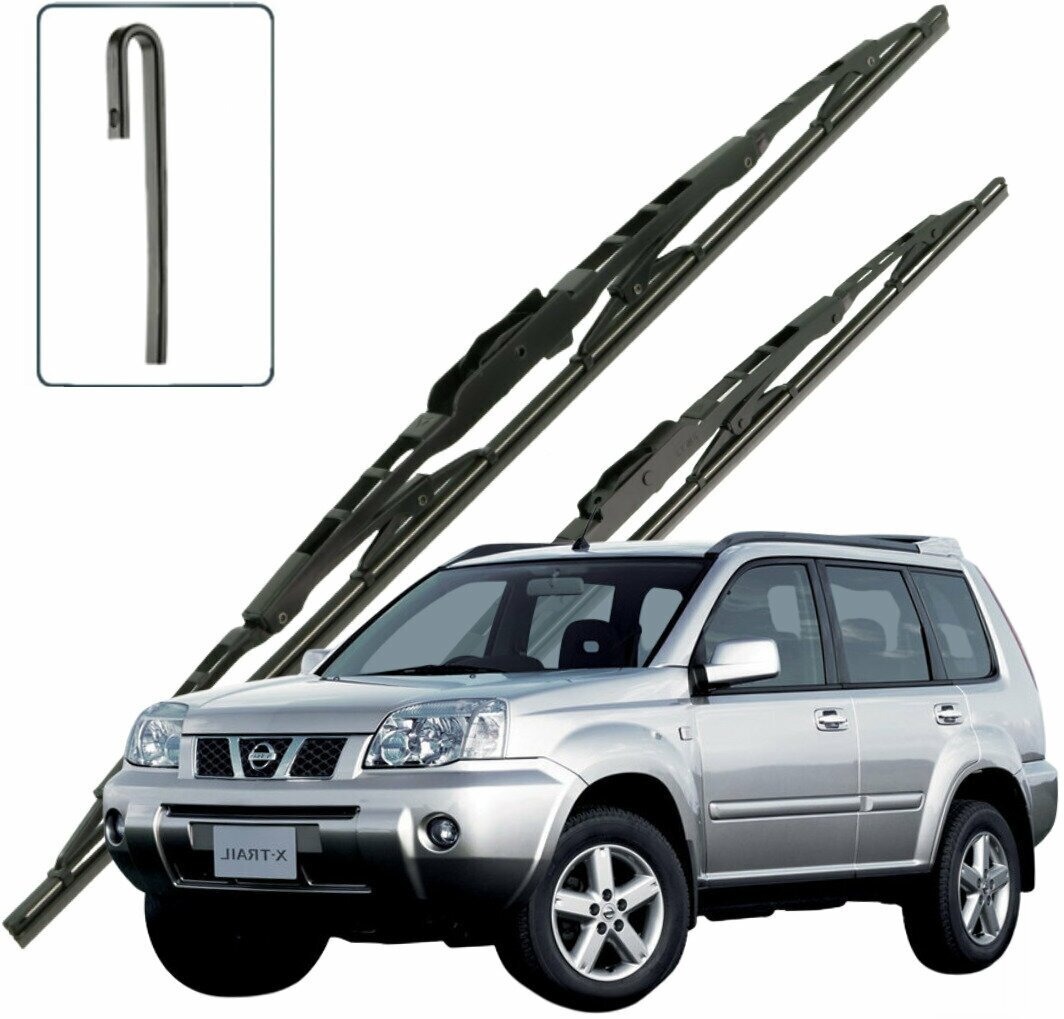 Дворники Nissan X-Trail (1) T30 Ниссан Х-трэйл Т30 5 дв. рест. 2003 2004 2005 2006 2007 Щетки стеклоочистителя каркасные для автомобиля 600-400 2шт.