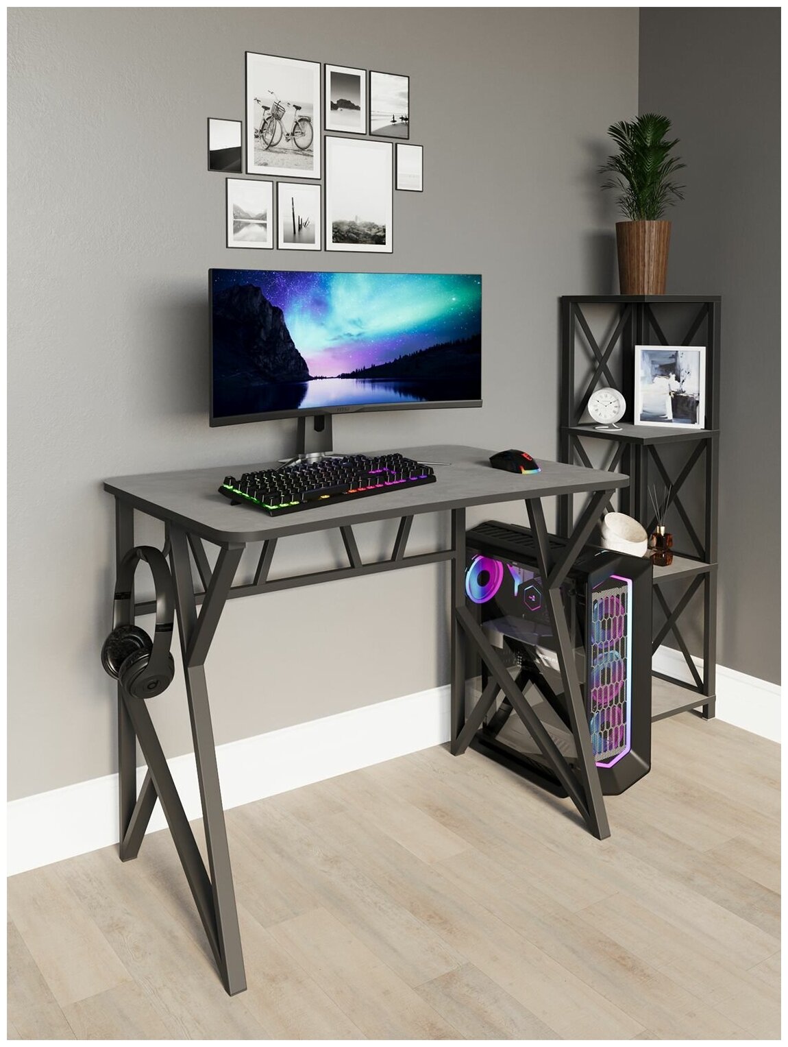 Стол компьютерный, игровой, геймерский, письменный "Графика" 90 см, Вулканический серый - фотография № 1