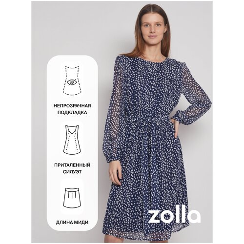 фото Платье zolla, шифон, в классическом стиле, прилегающее, макси, подкладка, размер xs, синий