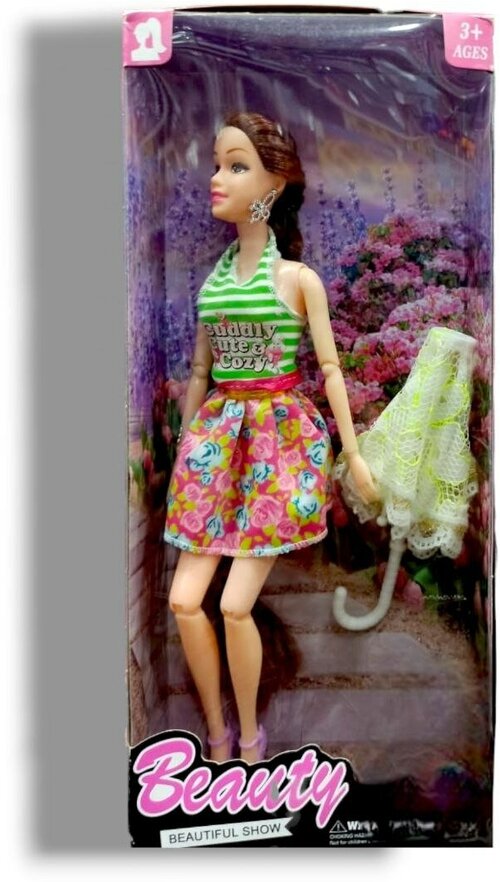 Кукла модель с зонтом шарнирная 30 см
