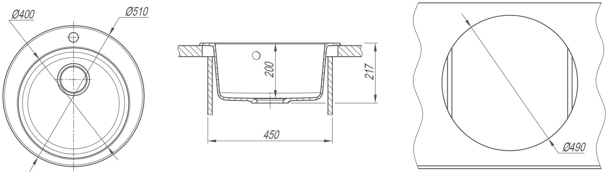 Мойка для кухни врезная каменная Dr. Gans ГАЛА-510, цвет черный, круглая, 510х510х217 мм - фотография № 4