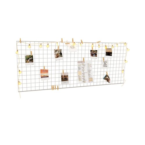 Мудборд настенный 150х60 см рамка для фотографий декоративная сетка лофт белая