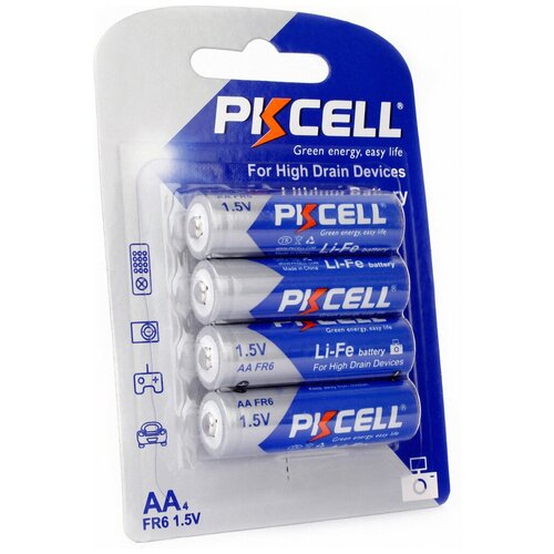Батарейка AA - Pkcell 1.5V 2900mAh Li-ion Li-Fe AA-4B (4 штуки) набор из 3 штук батарейки pkcell r6p 4s 4 тип aa 4 шт пленка