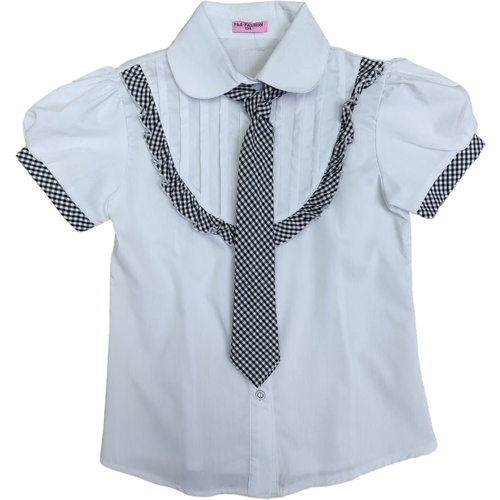 Школьная блуза , полуприлегающий силуэт, на пуговицах, короткий рукав, трикотажная, однотонная, размер 128, белый
