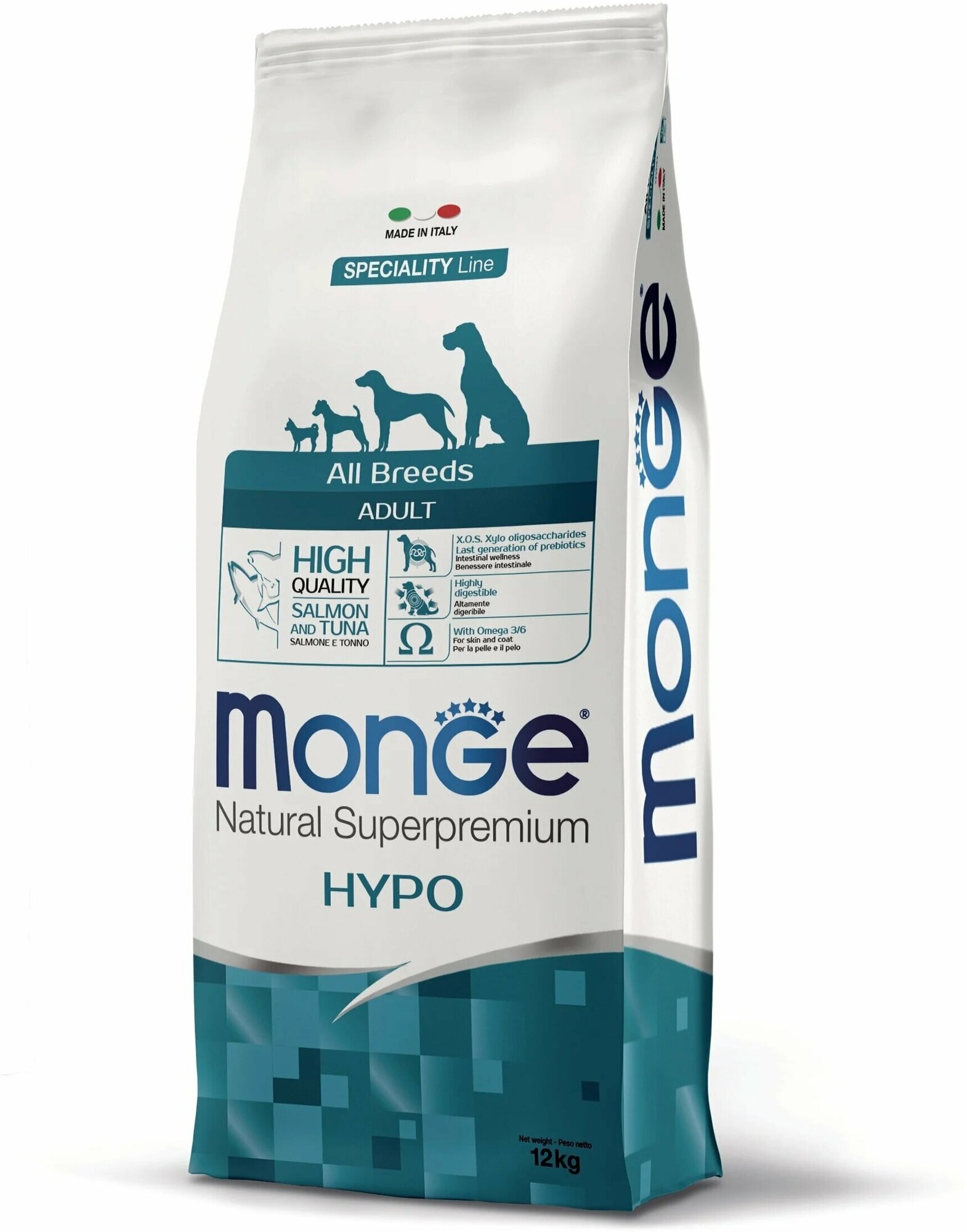 Сухой корм MONGE 12кг для любых собак, лосось с тунцом Dog Speciality Hypo