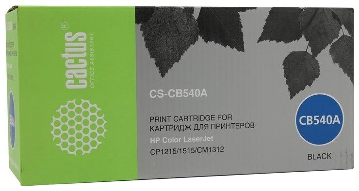 Картридж Cactus CS-CB540A, черный, 2200 страниц, совместимый для Color LaserJet CP1215 / CP1515n / CM1312 / CM1312nfi