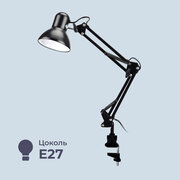 Лампа настольная Homsly с цоколем Е27, крепление струбцина, размер 23х23х12,5, цвет корпуса глянцевый черный, TTL_004
