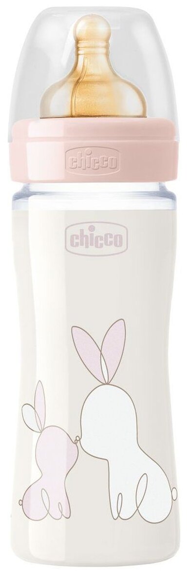 Chicco Бутылочка из стекла Original Touch с латексной соской, 240 мл, с рождения, с рождения, розовый