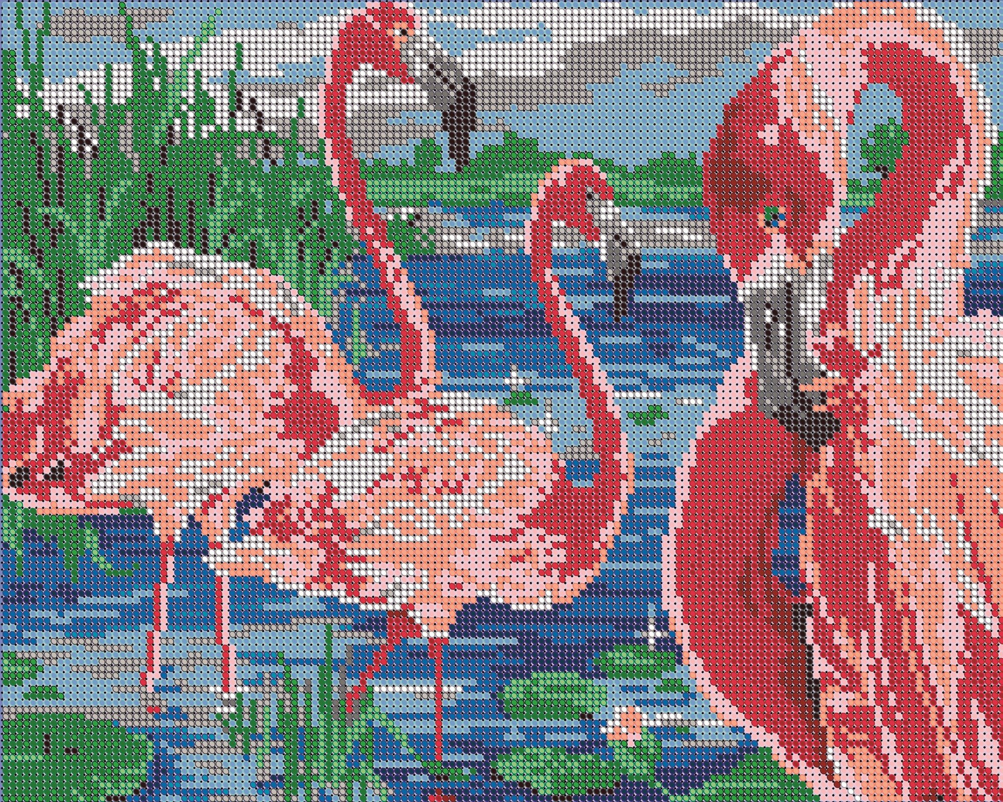 Вышивка бисером картины Фламинго на озере 30*24см