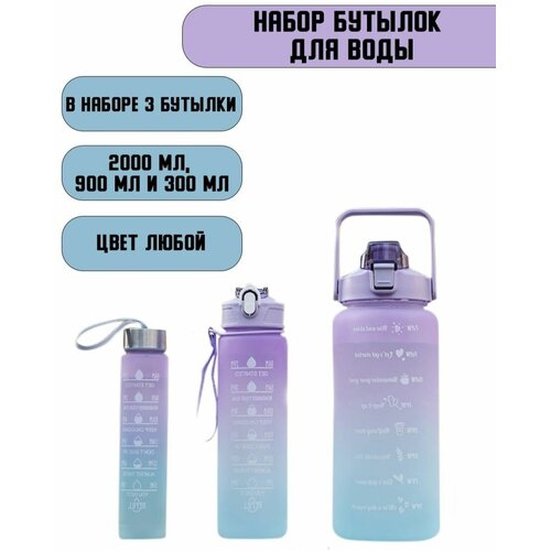 фото Набор спортивных бутылок с разметкой (500 мл, 900 мл, 2000 мл) сиренево-зеленый протеос