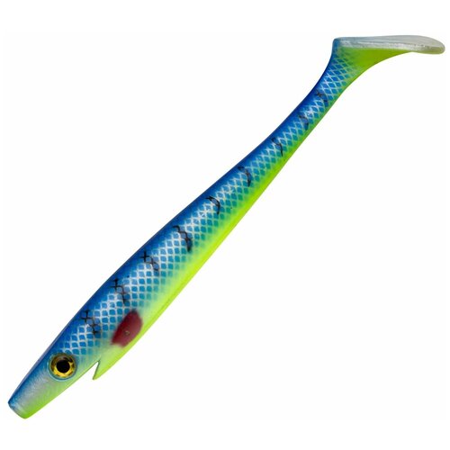 Силиконовая приманка для рыбалки Strike Pro Pig Shad 230мм #Yellow-Blue, виброхвост на щуку, окуня, судака