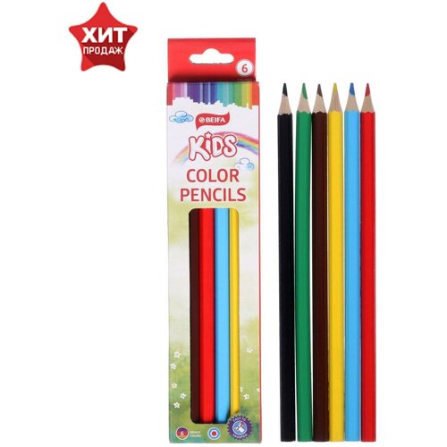 Карандаши 6 цветов Beifa «Яркий мир», на масляной основе