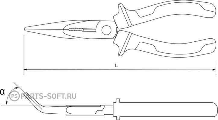 Длинногубцы изогнутые 45° с двухкомпонентными рукоятками, 160 мм THORVIK / арт. BNP0150 - (1 шт)