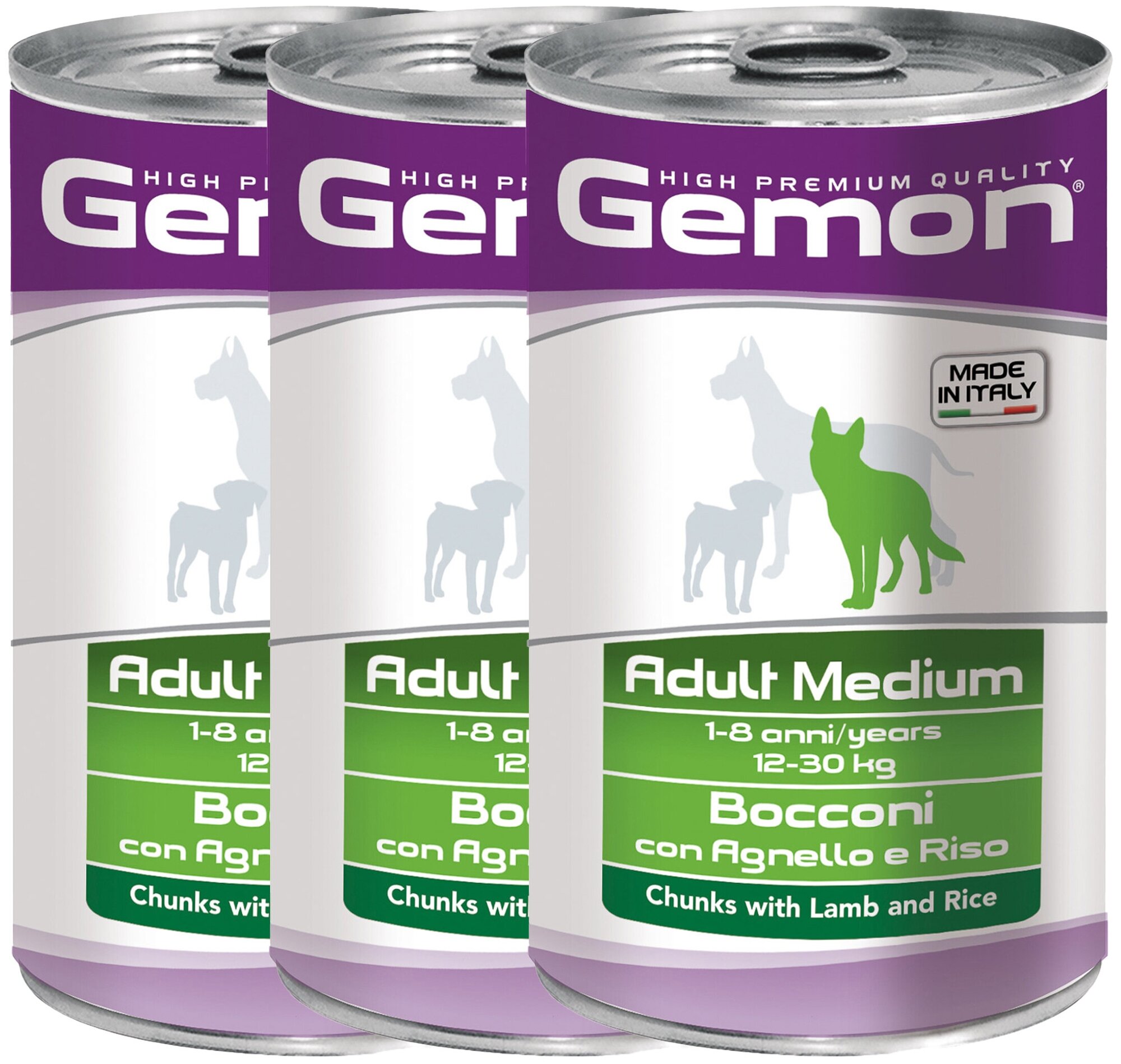 Влажный корм Gemon Medium для взрослых собак средних пород, ягненок/рис, 1250г - фото №1