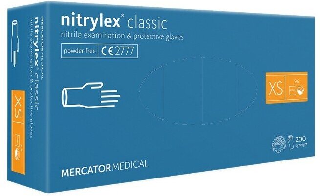 Перчатки нитриловые MERCATOR Medical Nitrylex Classic, цвет: синий, размер XS, 100 шт. (50 пар)