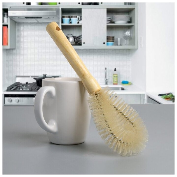 Ершик для мытья посуды Доляна 23,5х7,5х3 см, овал, деревянная ручка (4607033)