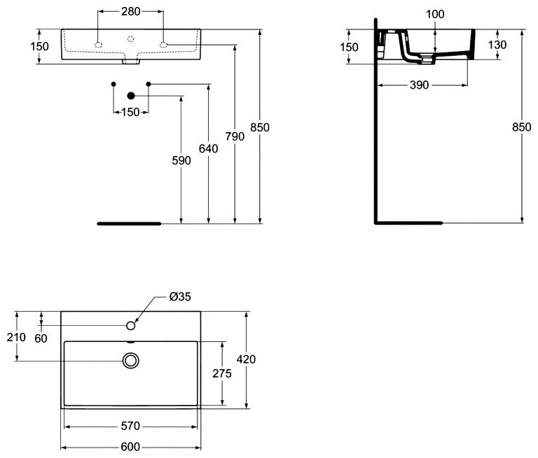 Раковина Ideal Standard Раковина 60 см, белый - фотография № 2